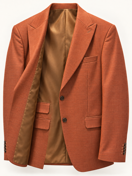 Ember Terracotta Peak-Lapel Tuxedo, provisional interior concept
