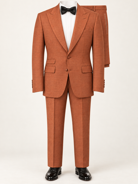 Ember Terracotta Peak-Lapel Tuxedo, provisional trouser hem concept