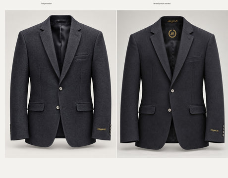 Deep Navy Textured Tailored Blazer — comparison first vs branded